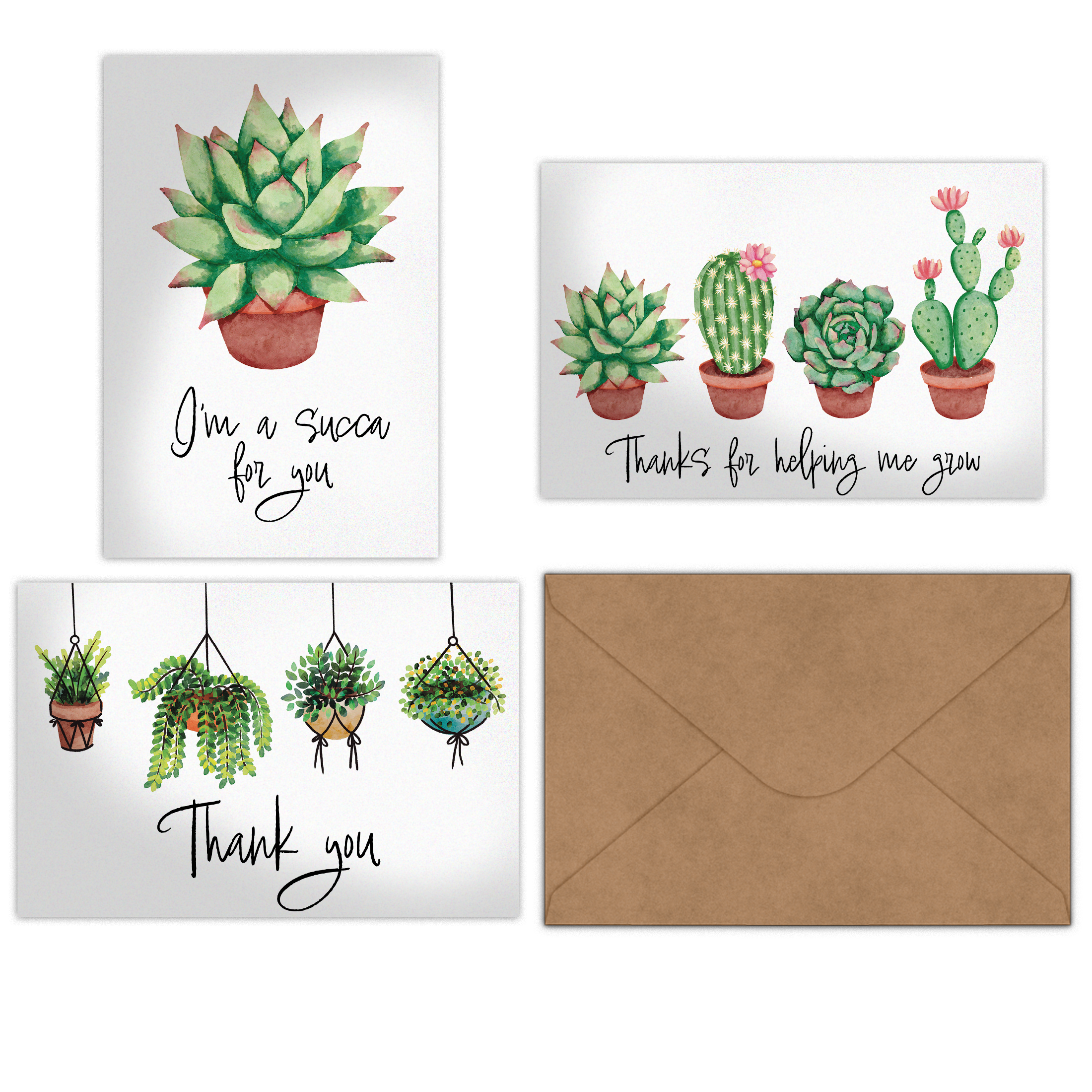 succulent puns thank you Succulent Thank You Cards With Envelopes