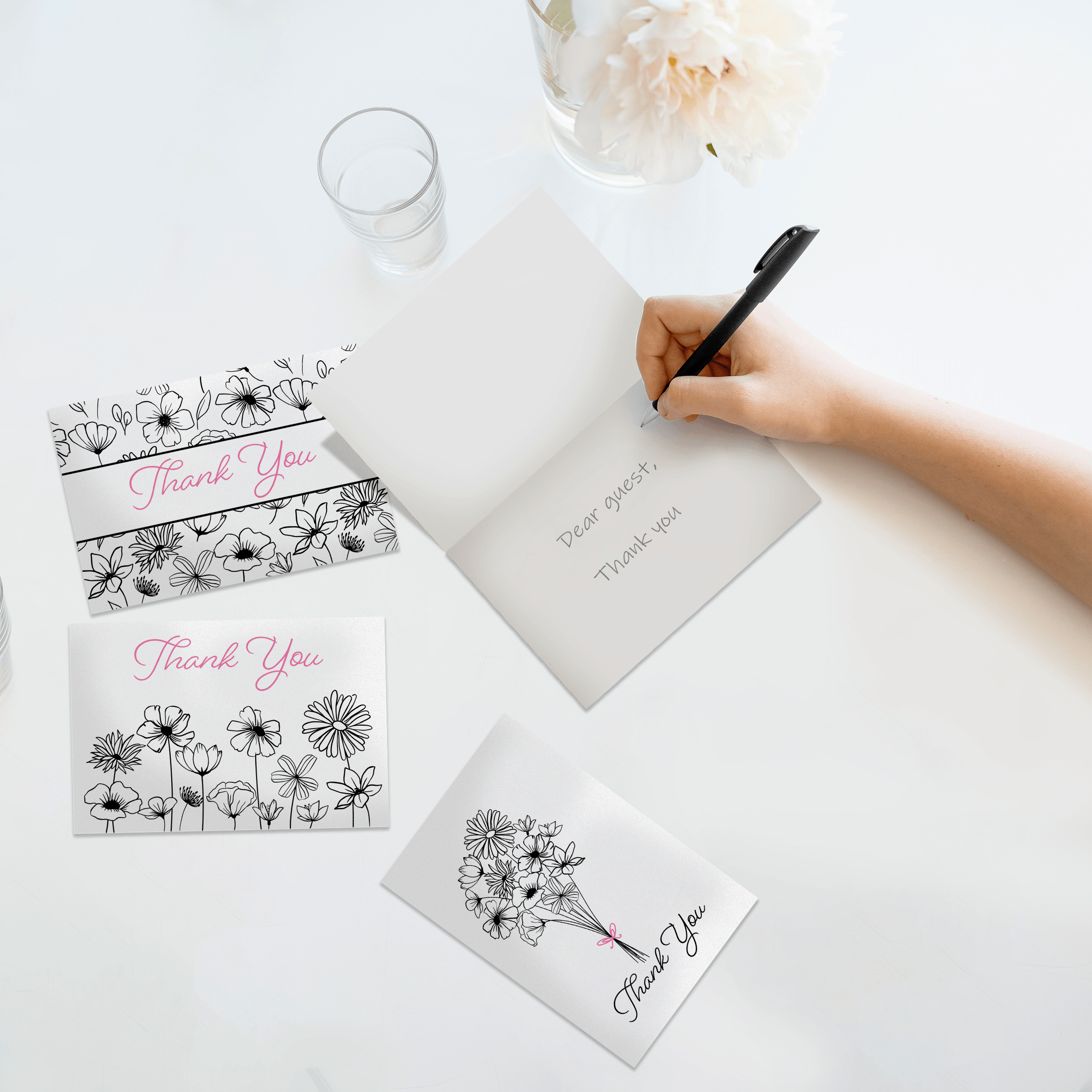 Black and White Floral Thank You Cards with Envelopes - Pro Supply Global