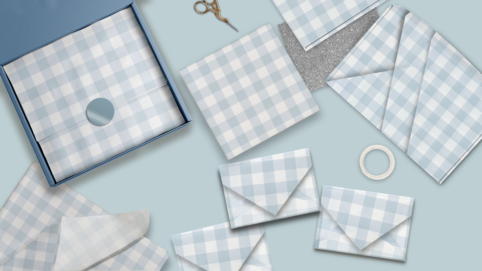 Blue Gingham Designer Tissue Paper for Gift Bags