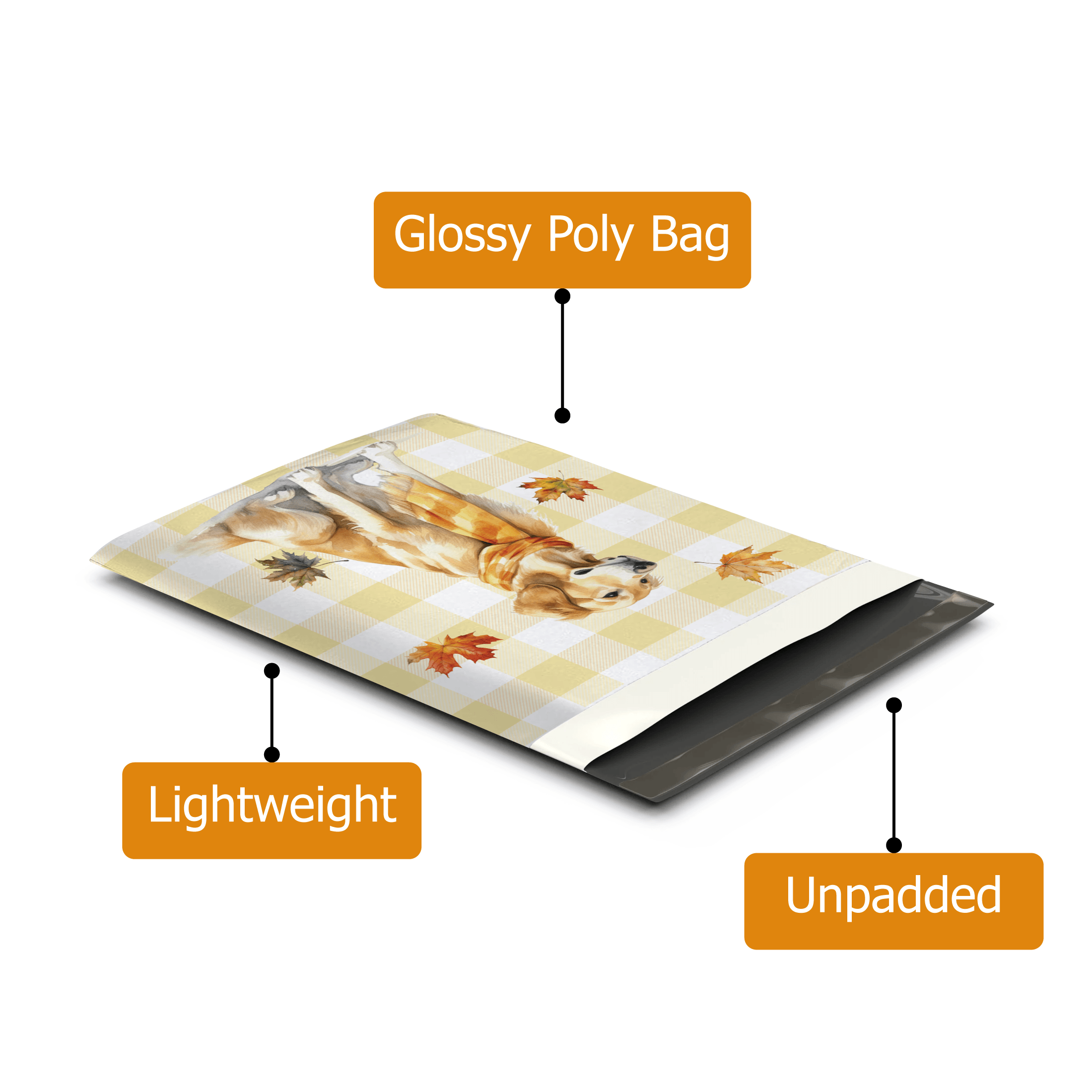 10x13 Golden Retriever Designer Poly Mailers Shipping Envelopes Premium Printed Bags - Pro Supply Global