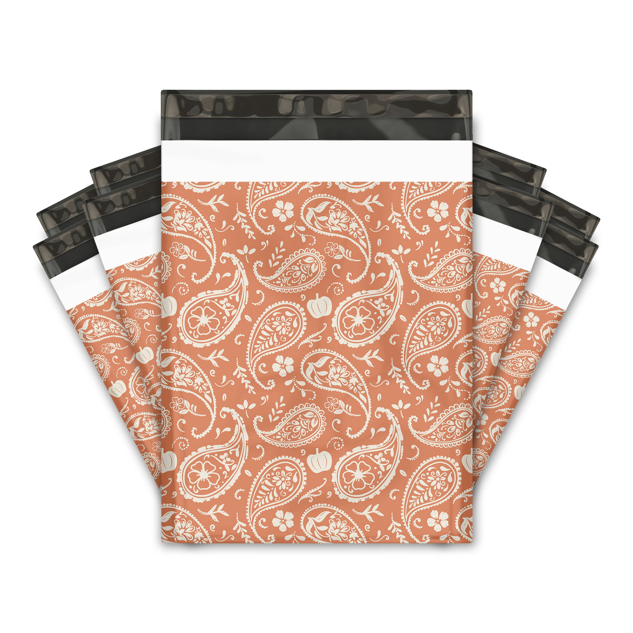 Order 10x13 Orange Pumpkin Paisley Designer Poly Mailers - Premium