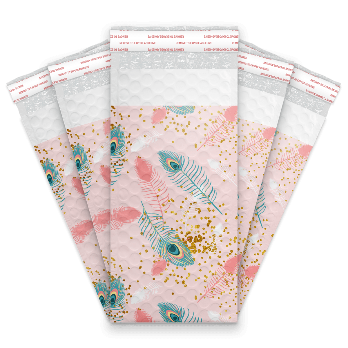 Order 4x8 Pink Peacock Bubble Mailers Bags- Premium Print