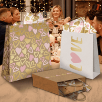 Pink and Gold Hearts Kraft Gift Bags Mixed Size Set - Pro Supply Global