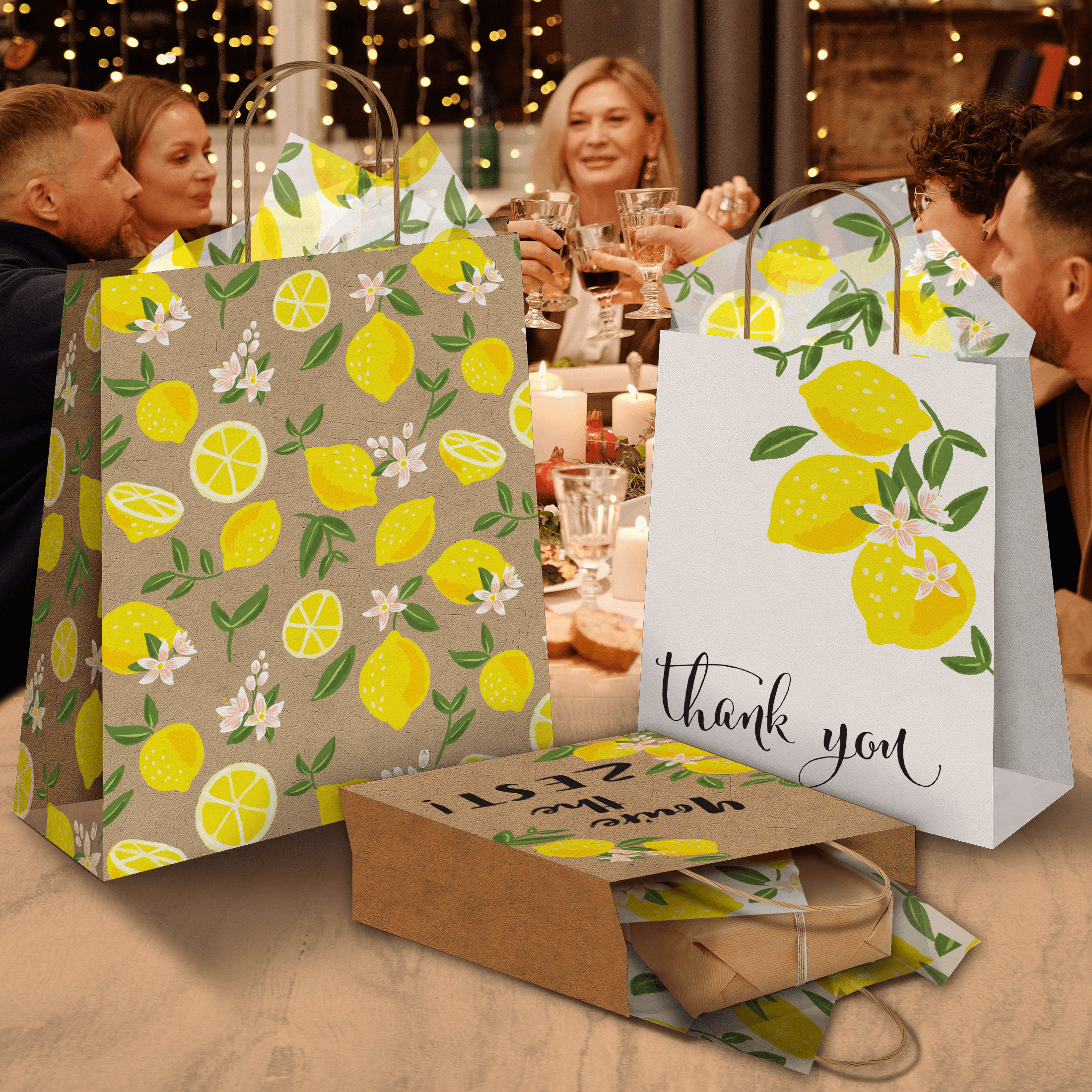 Lemons Kraft Gift Bags Mixed Size Set - Pro Supply Global
