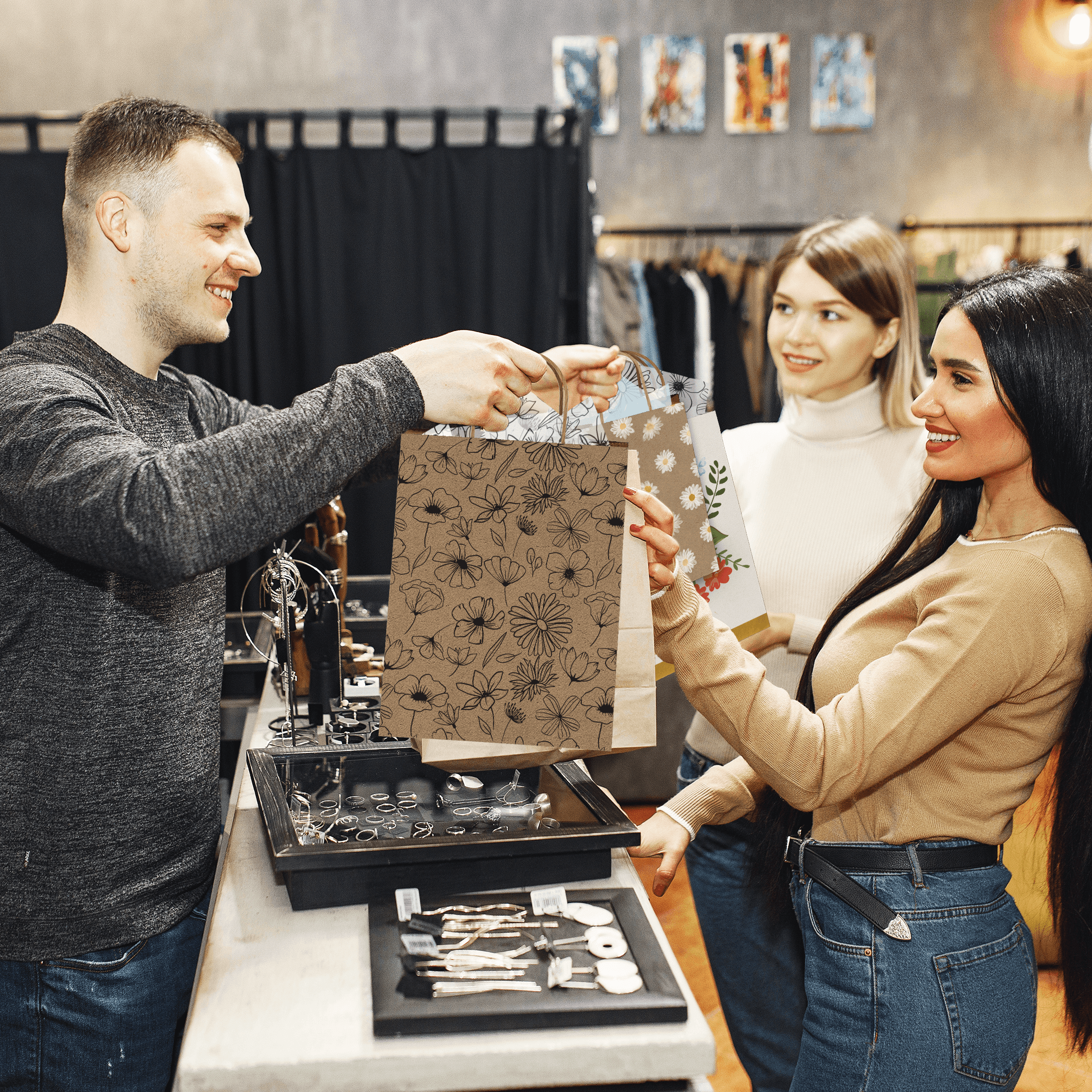 Floral Kraft Gift Bags Mixed Size Set - Pro Supply Global