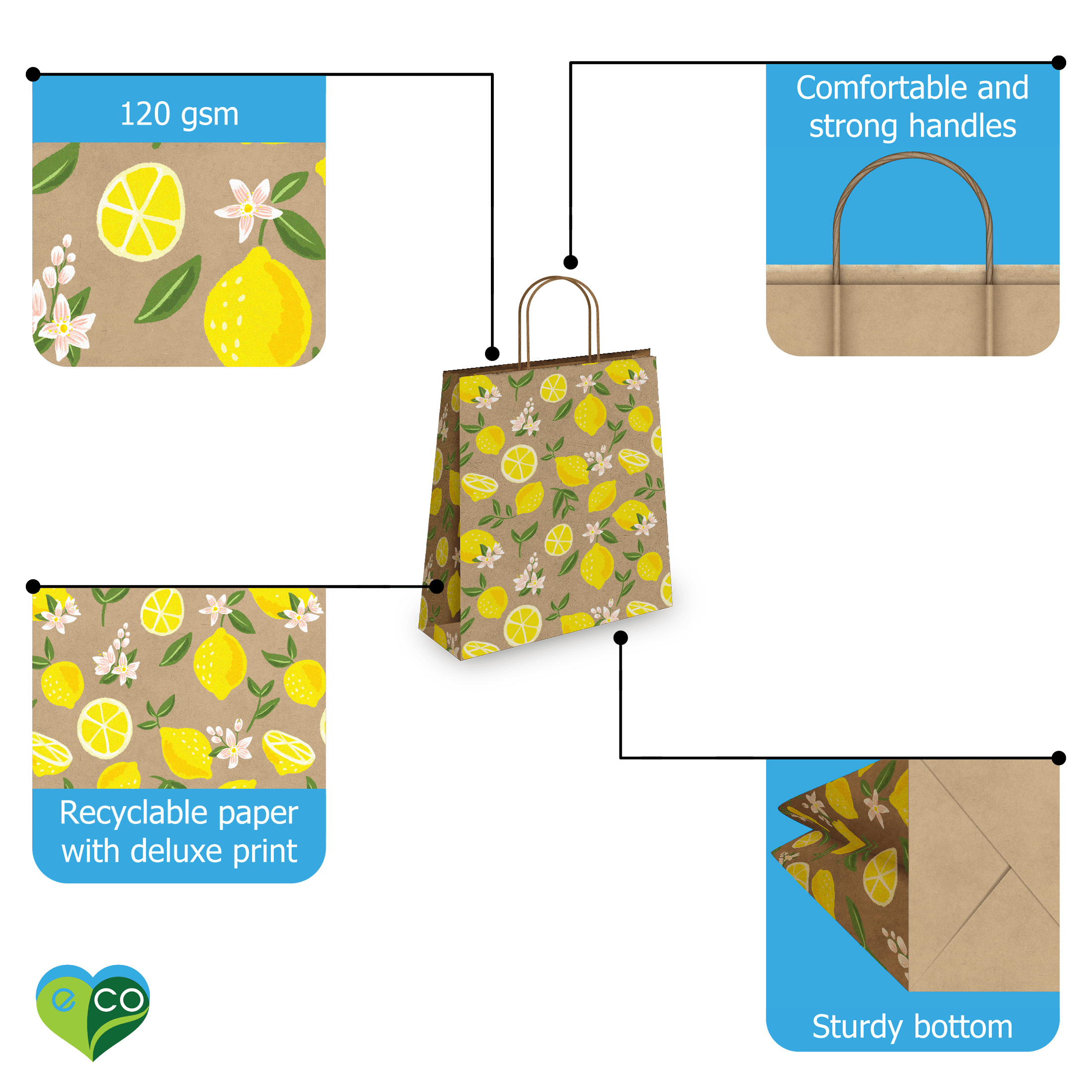 Lemons Kraft Gift Bags Mixed Size Set - Pro Supply Global