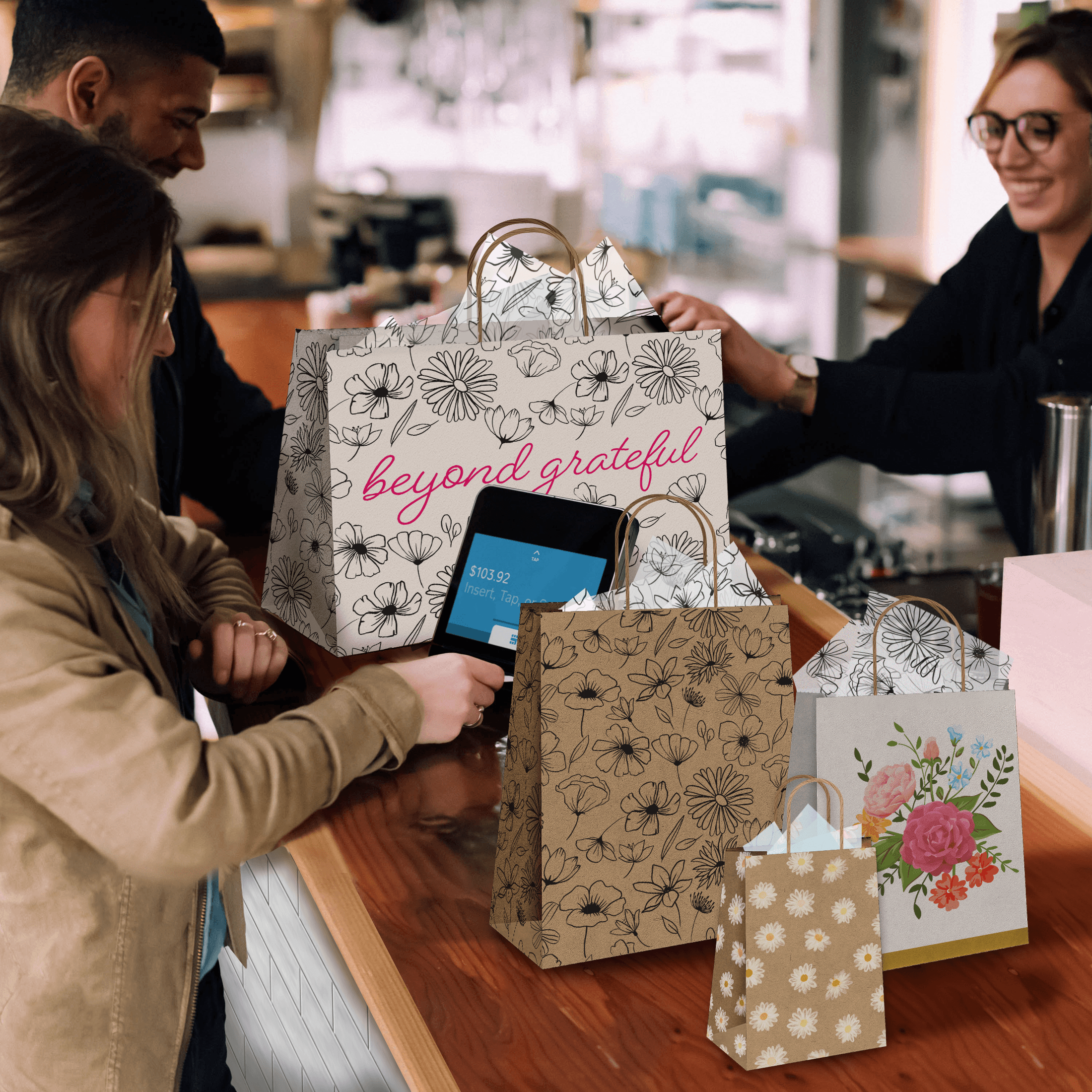 Floral Kraft Gift Bags Mixed Size Set - Pro Supply Global