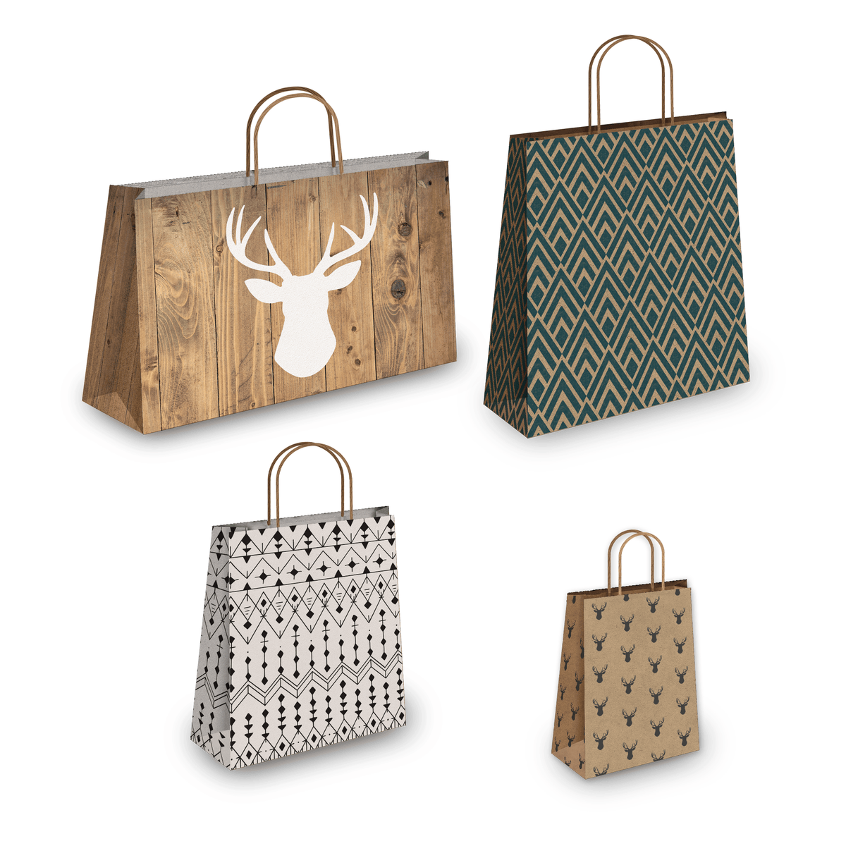 Deer Head Kraft Gift Bags Mixed Size Set - Pro Supply Global