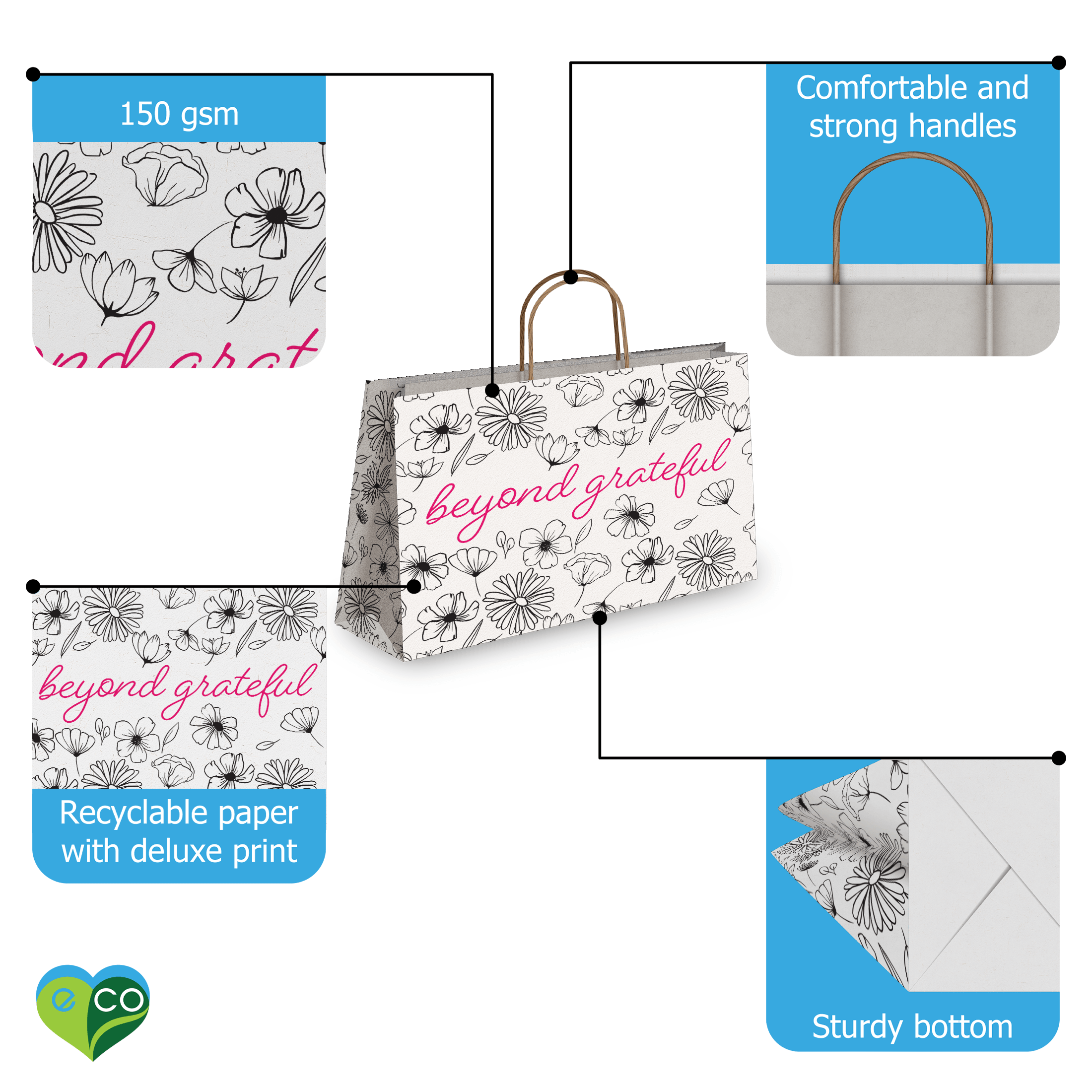 Floral Kraft Gift Bags Mixed Size Set - Pro Supply Global