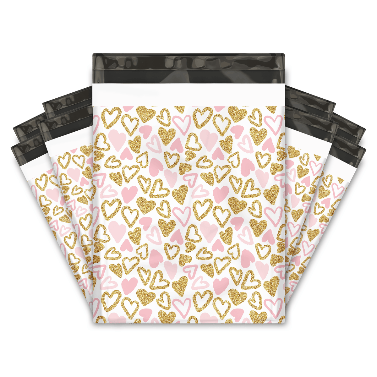 Pink & Gold Hearts Designer Poly mailer shipping bag Pro supply Global