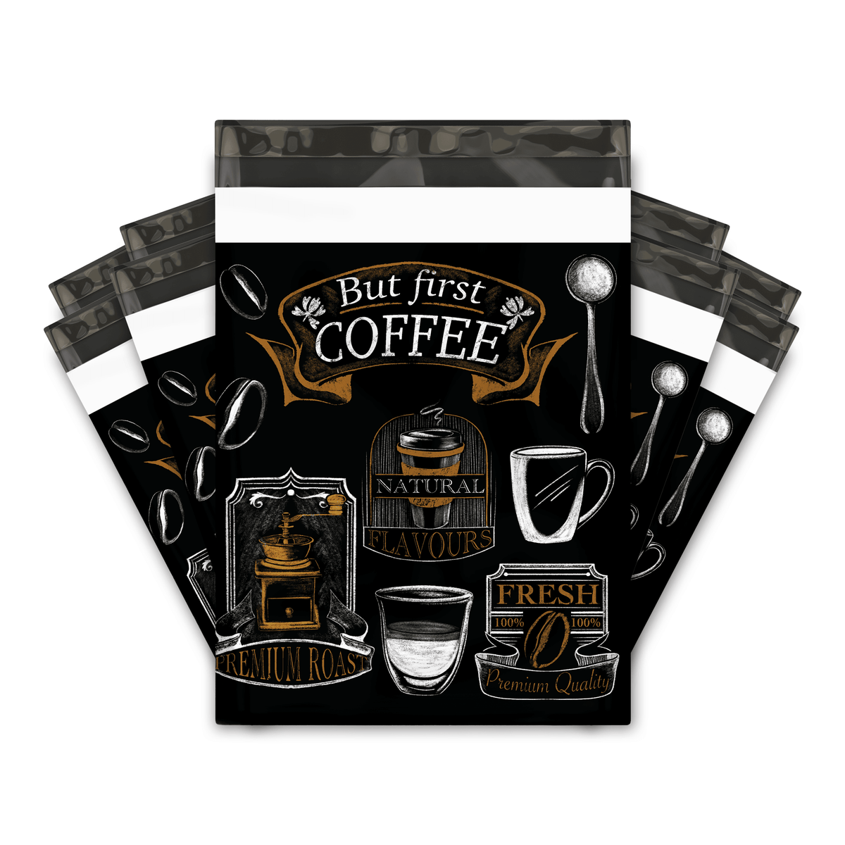 Coffee Bean Coffee Shop Designer Poly Mailers Shipping Envelopes Premium Printed Bags