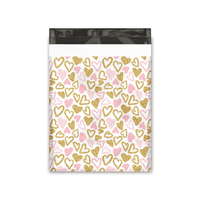 12x15" Pink and Gold Hearts Designer Poly Mailers Shipping Envelopes Premium Printed Bags - Pro Supply Global