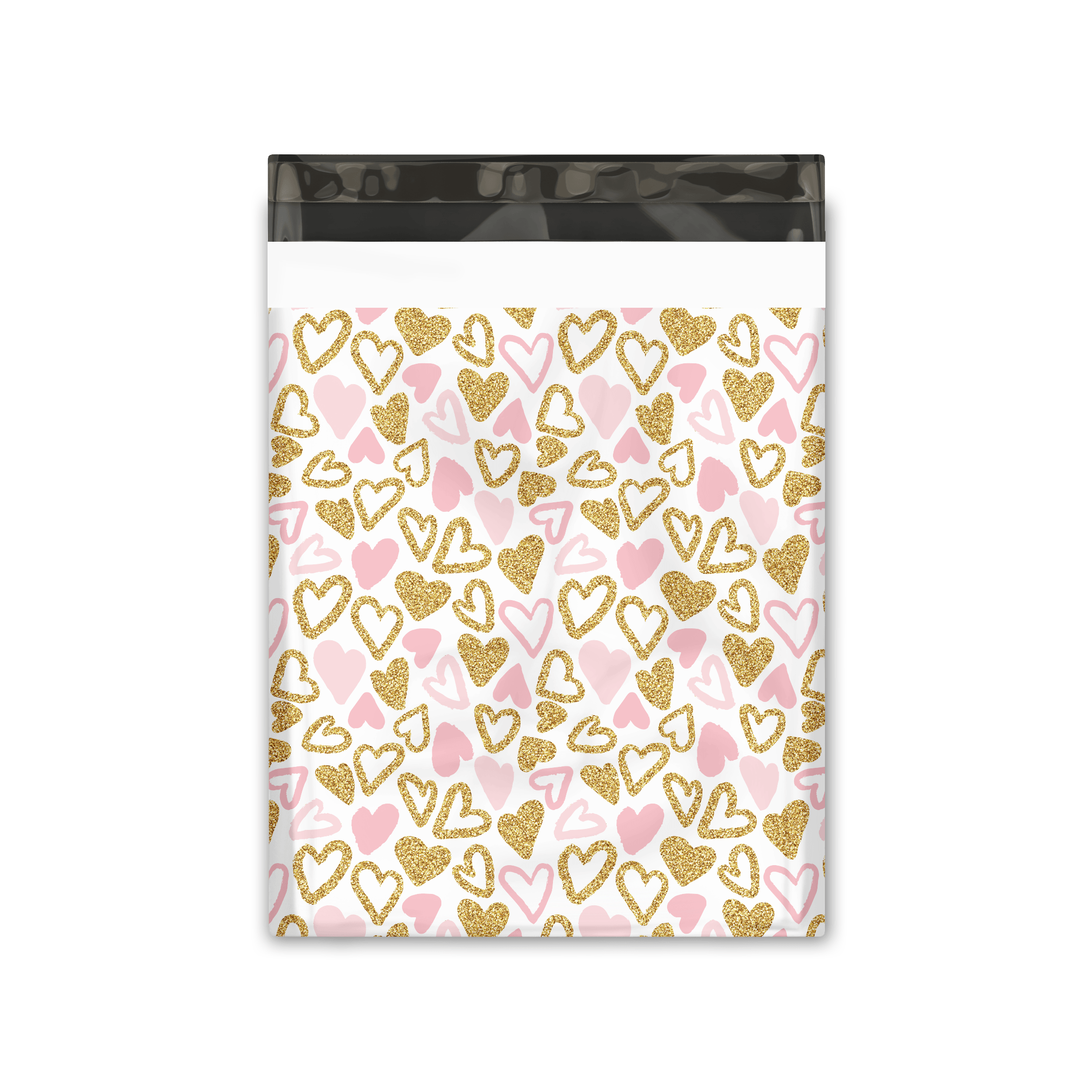 12x15" Pink and Gold Hearts Designer Poly Mailers Shipping Envelopes Premium Printed Bags - Pro Supply Global