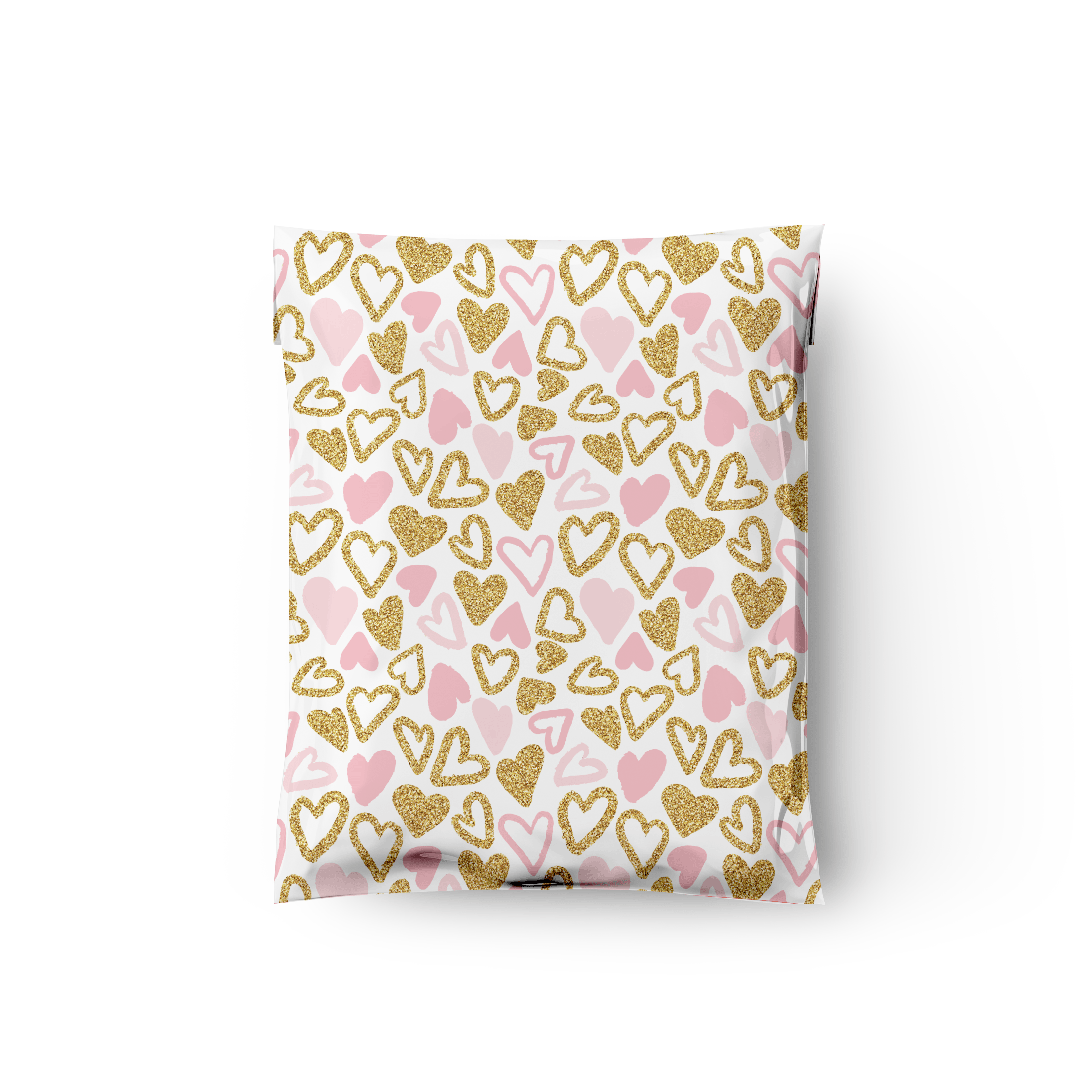 12x15" Pink and Gold Hearts Designer Poly Mailers Shipping Envelopes Premium Printed Bags - Pro Supply Global