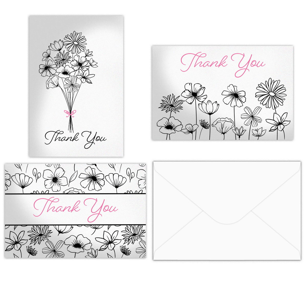 Black and White Floral Thank You Cards with Envelopes - Pro Supply Global