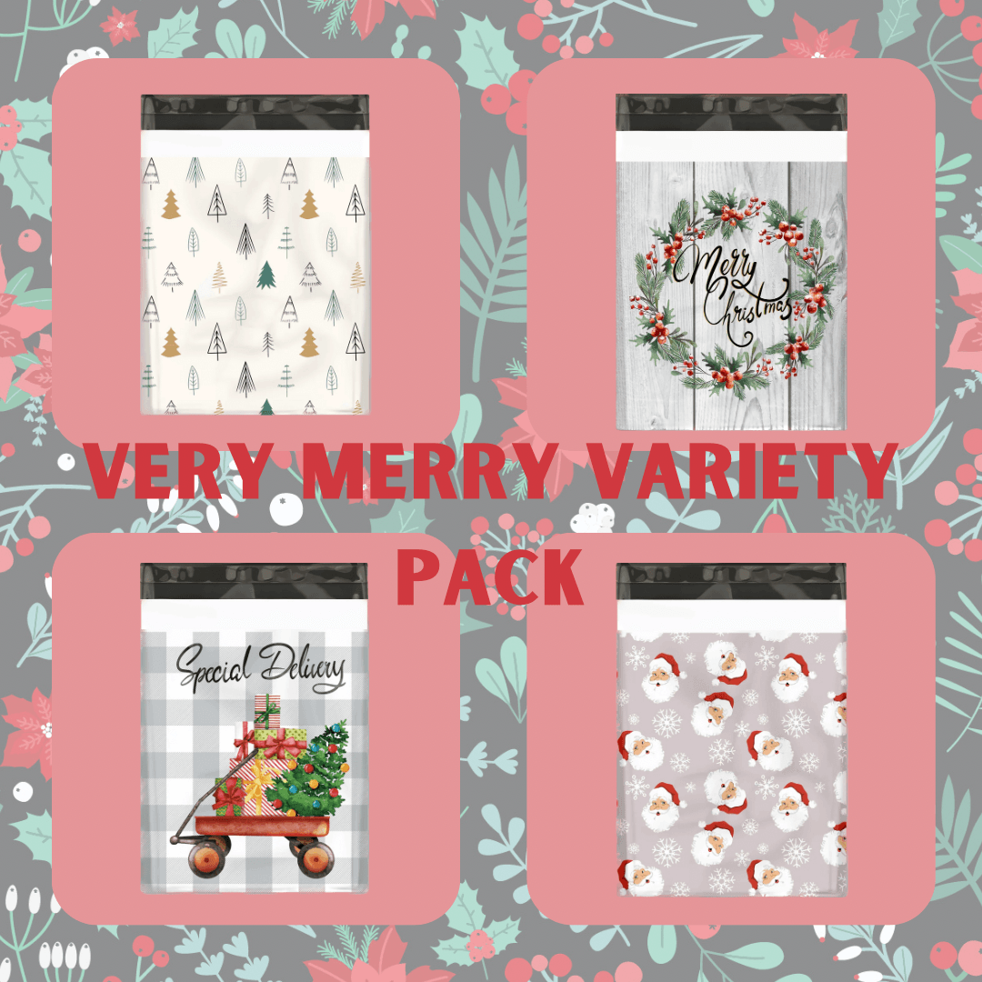 10x13 Very Merry Sample Pack Designer Poly Mailers Shipping Envelopes Premium Printed Bags