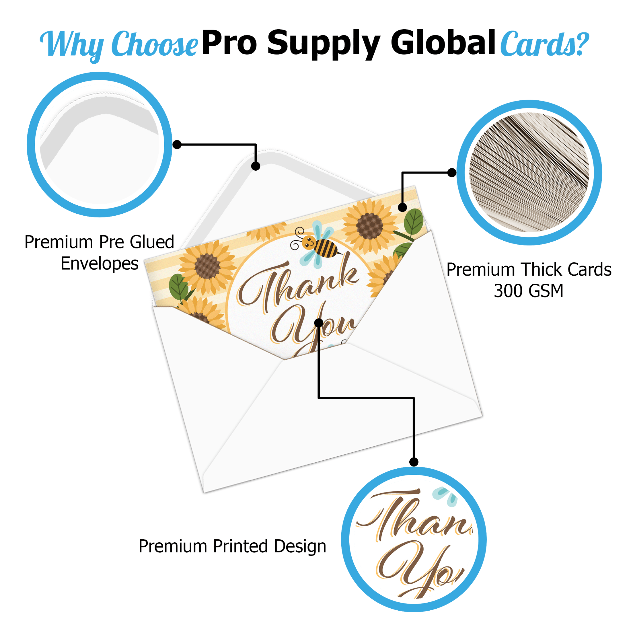 Sunflower Thank You Cards with Envelopes - Pro Supply Global
