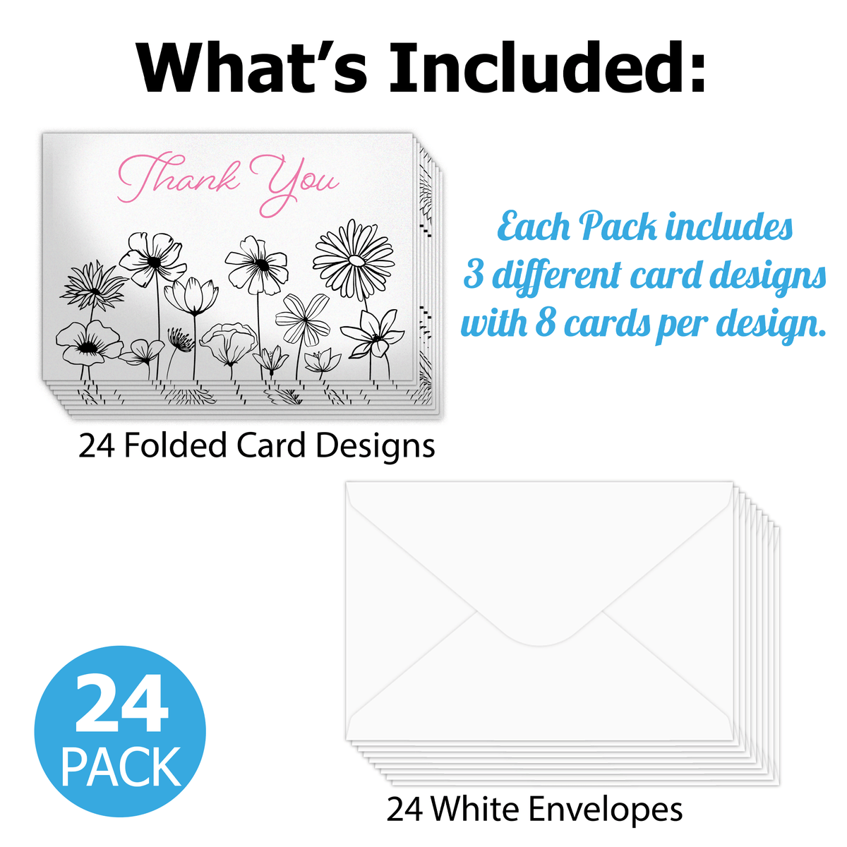 Black and White Floral Thank You Cards with Envelopes - Pro Supply Global