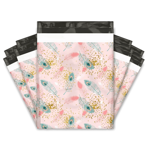 12x15" Pink Peacock Designer Poly Mailers Shipping Envelopes Premium Printed Bags