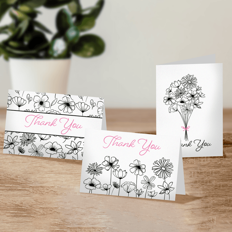 Black and White Floral Thank You Cards with Envelopes - Pro Supply Global
