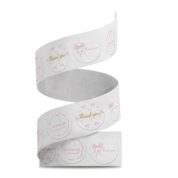 Pink Bows Thank You Stickers