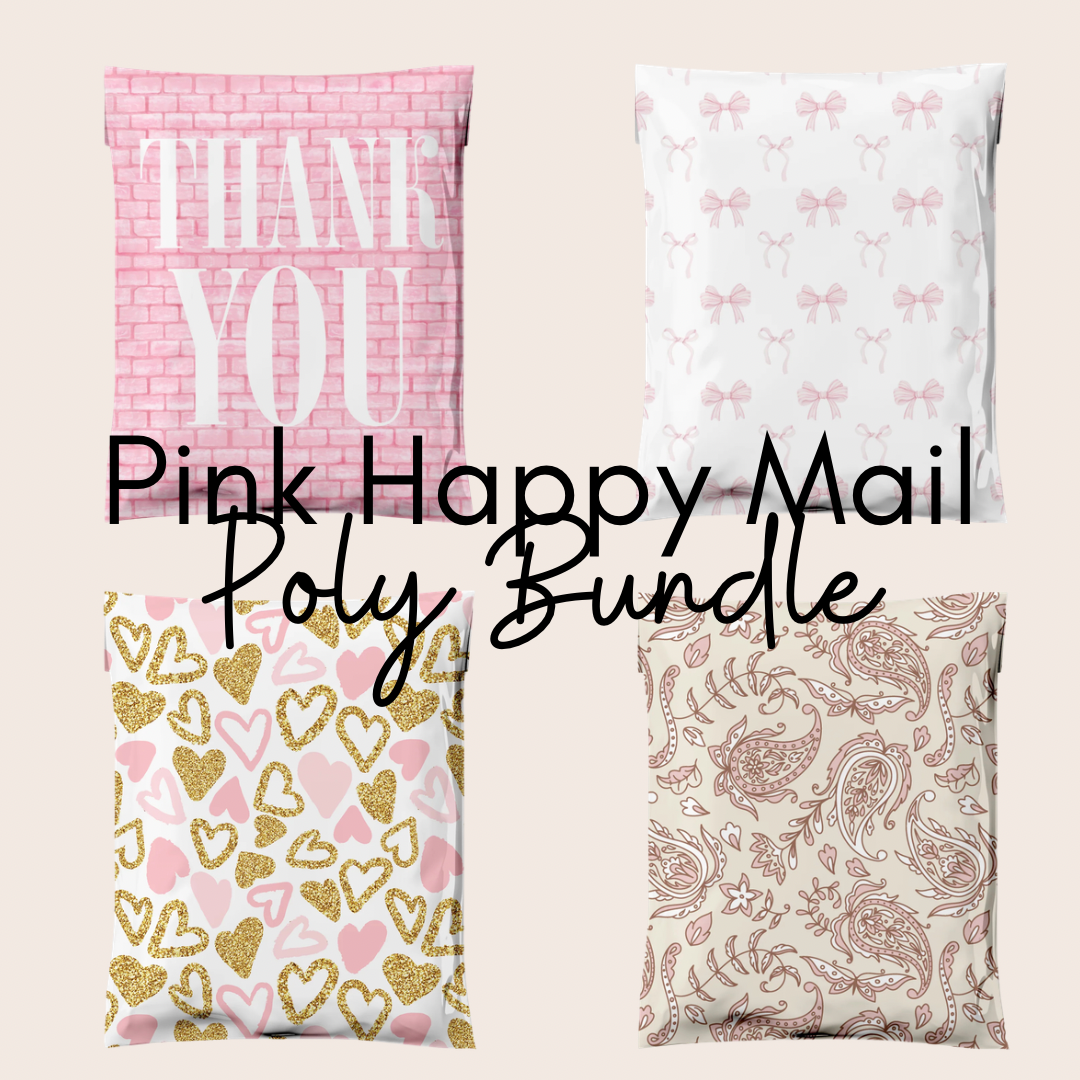10x13 Pink Happy Mail Sample Pack Poly Mailers – Shipping Bags for Small Business