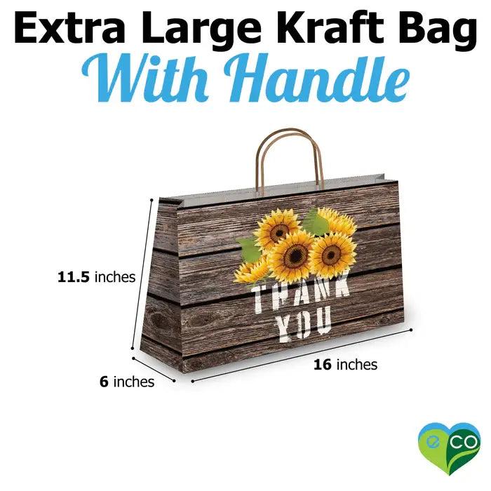 Sunflower Thank You Large Birthday Gift Bags Vogue Kraft Shopping Bags with Handles (11.5x16x6 inches) - Pro Supply Global