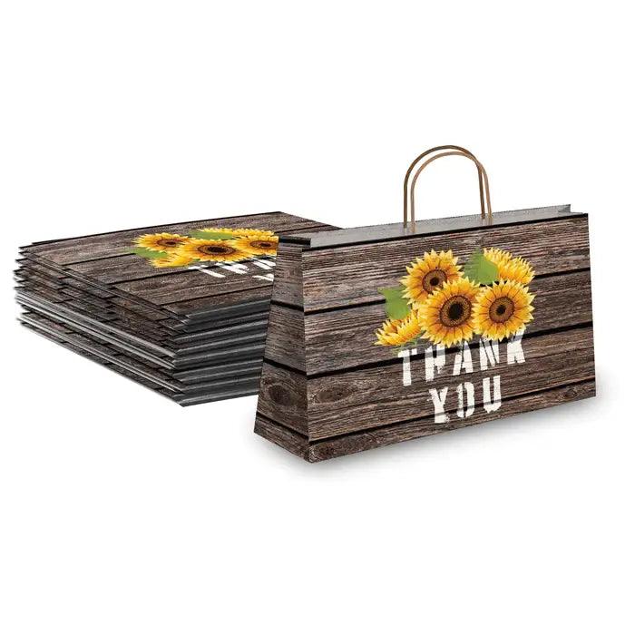 Sunflower Thank You Large Birthday Gift Bags Vogue Kraft Shopping Bags with Handles (11.5x16x6 inches) - Pro Supply Global