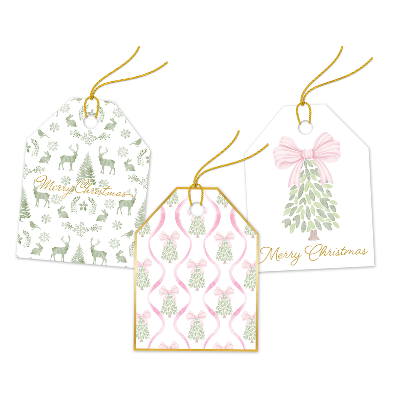 Christmas Trees and Pink Bows Assortment Gift Tags