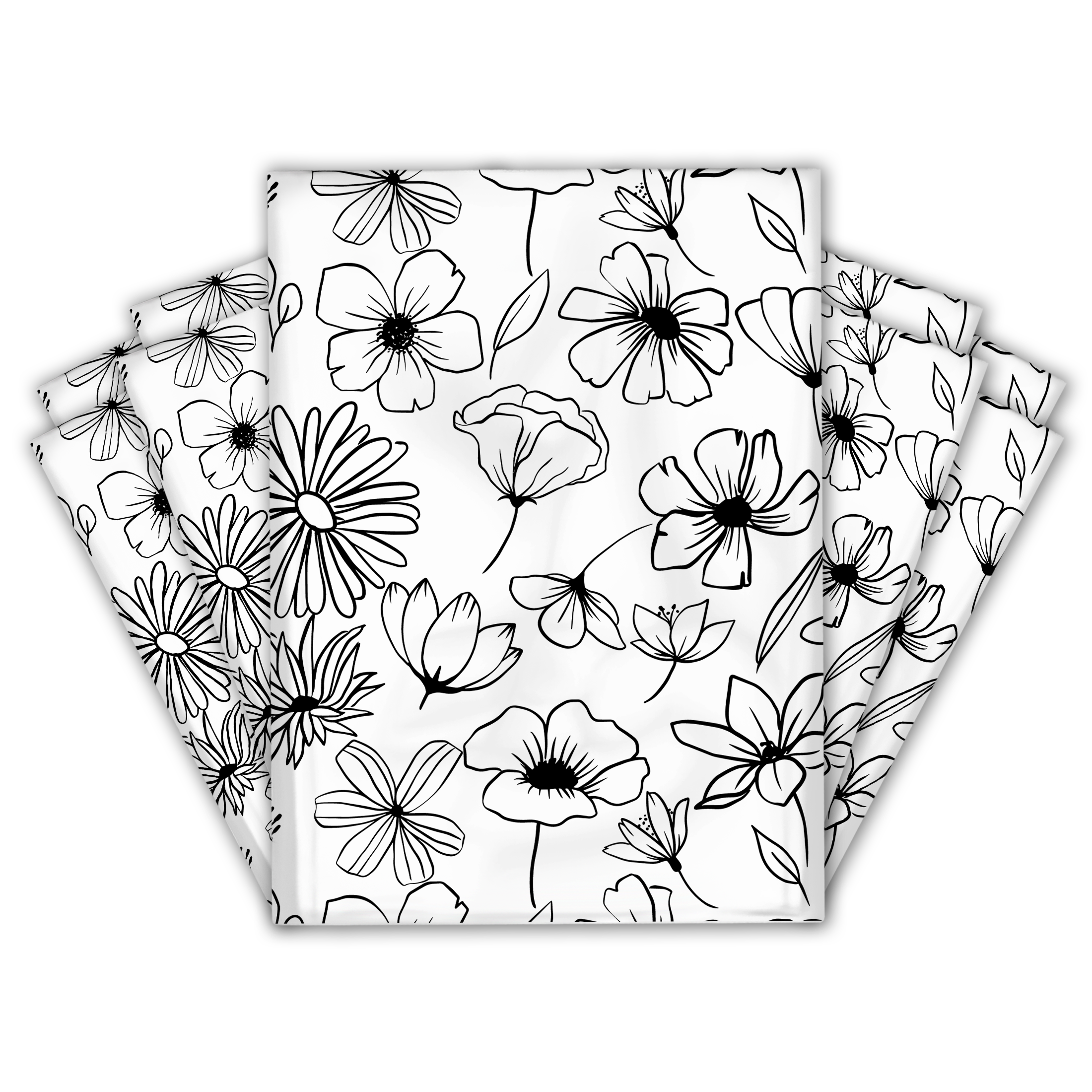 10x13 Black and White Sketched Floral Poly Mailers – Shipping Bags for Small Business