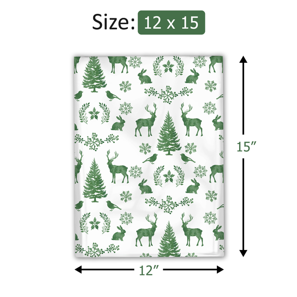 12x15" Winter Deer Designer Poly Mailers Shipping Envelopes Premium Printed Bags