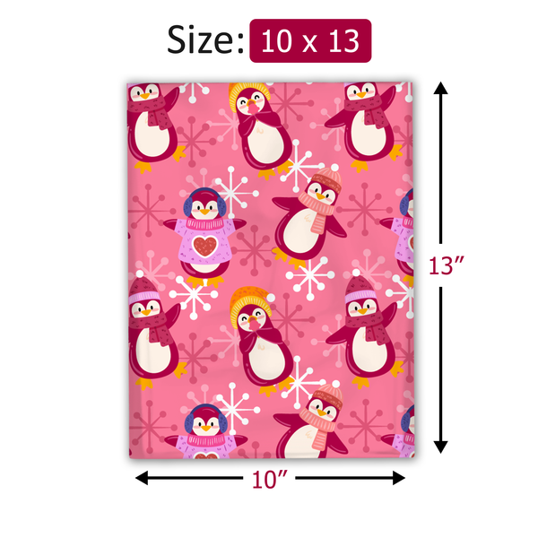 10x13 Pink Penguins Poly Mailers – Shipping Bags for Small Business