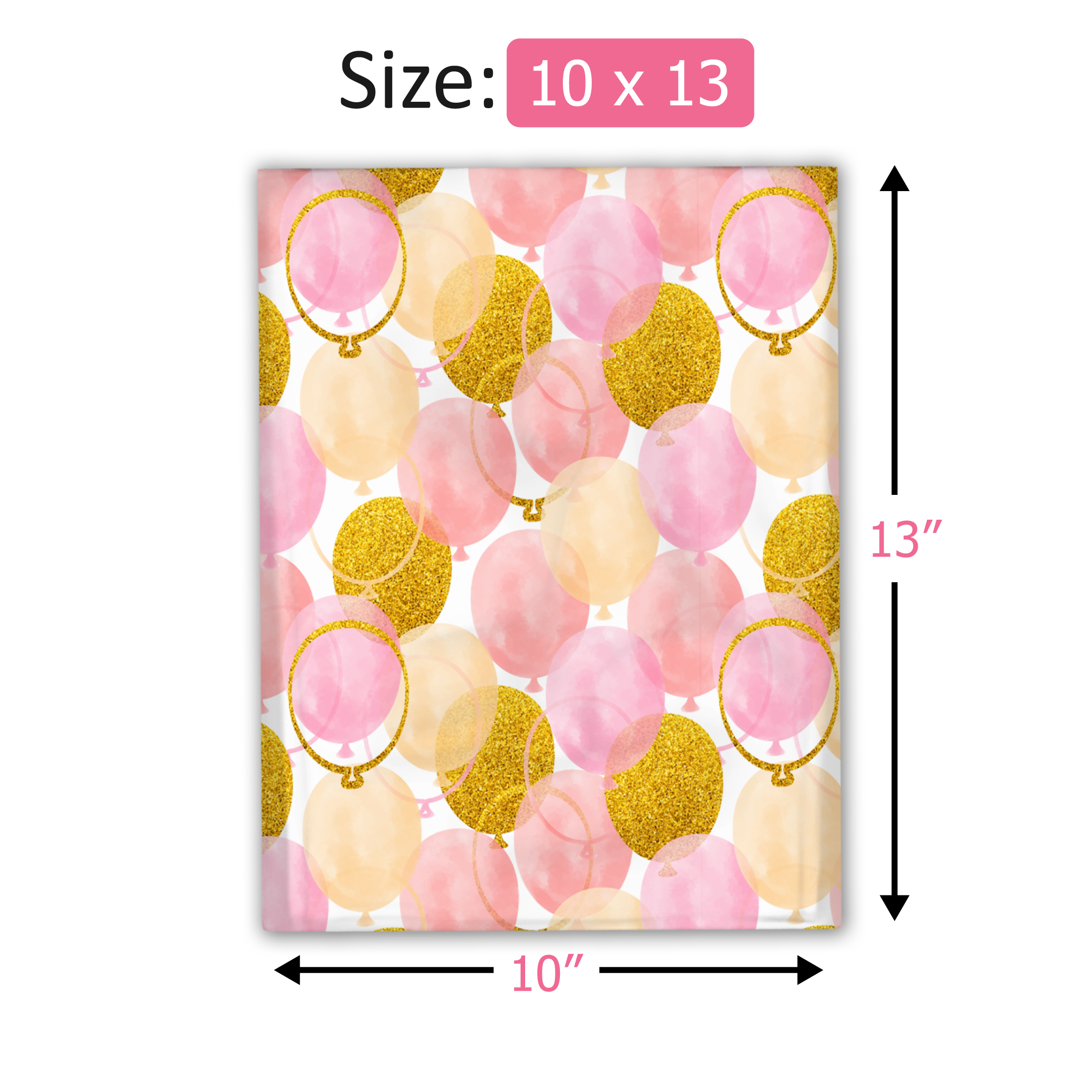 10x13 Pink and Gold Balloons Poly Mailers – Shipping Bags for Small Business