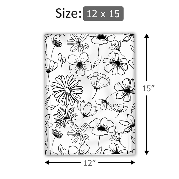 12x15 Black and White Sketched Floral Poly Mailers – Shipping Bags for Small Business