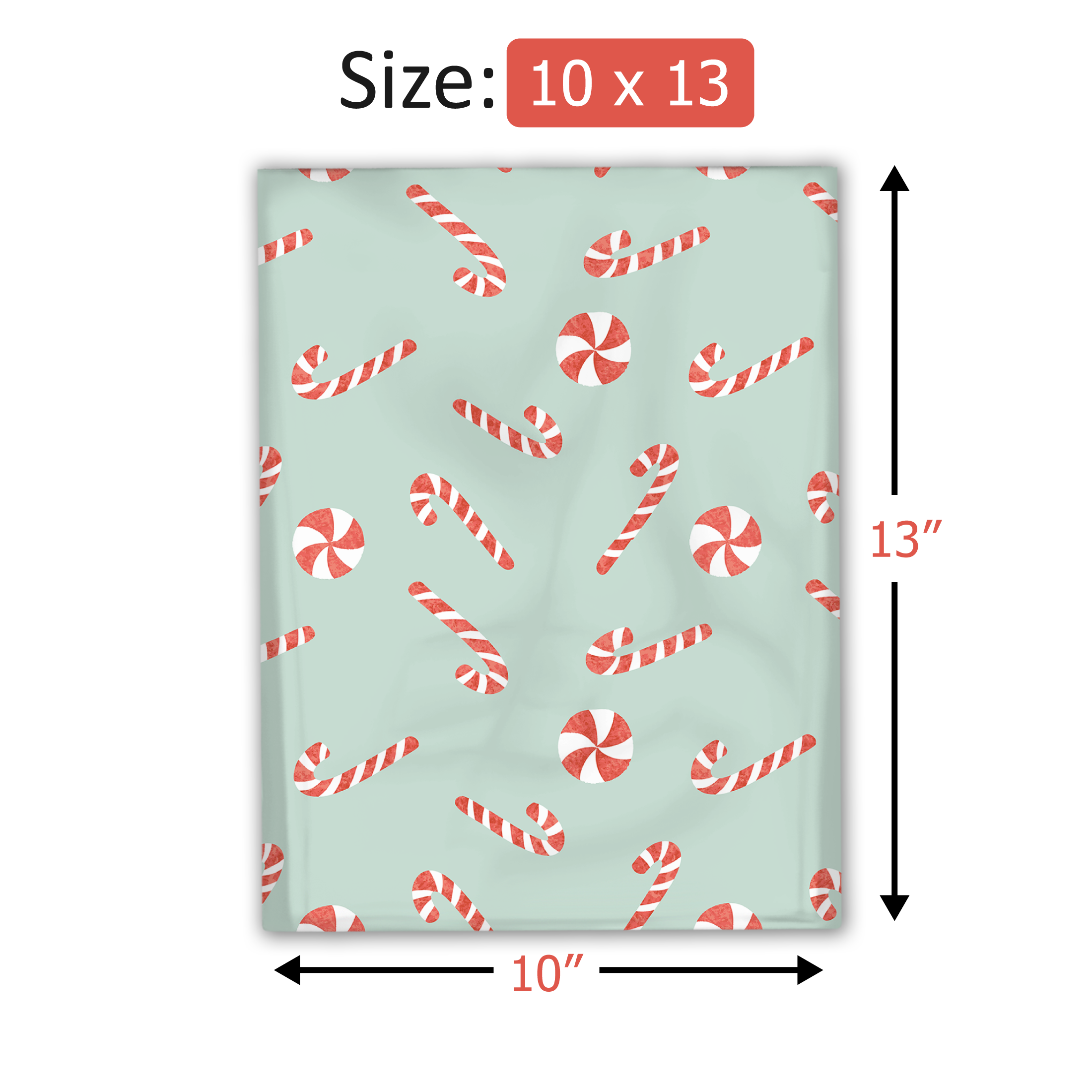 10x13 Candy Canes Designer Poly Mailers Shipping Envelopes Premium Printed Bags