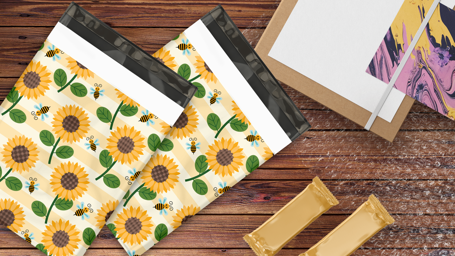 10x13 Sunflowers and Bumble Bees Poly Mailers – Shipping Bags for Small Business