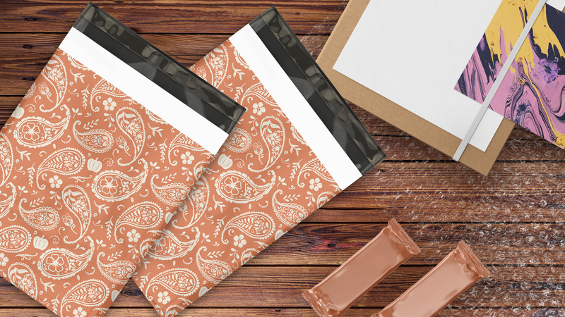 10x13 Orange Pumpkin Paisley Designer Poly Mailers Shipping Envelopes Premium Printed Bags