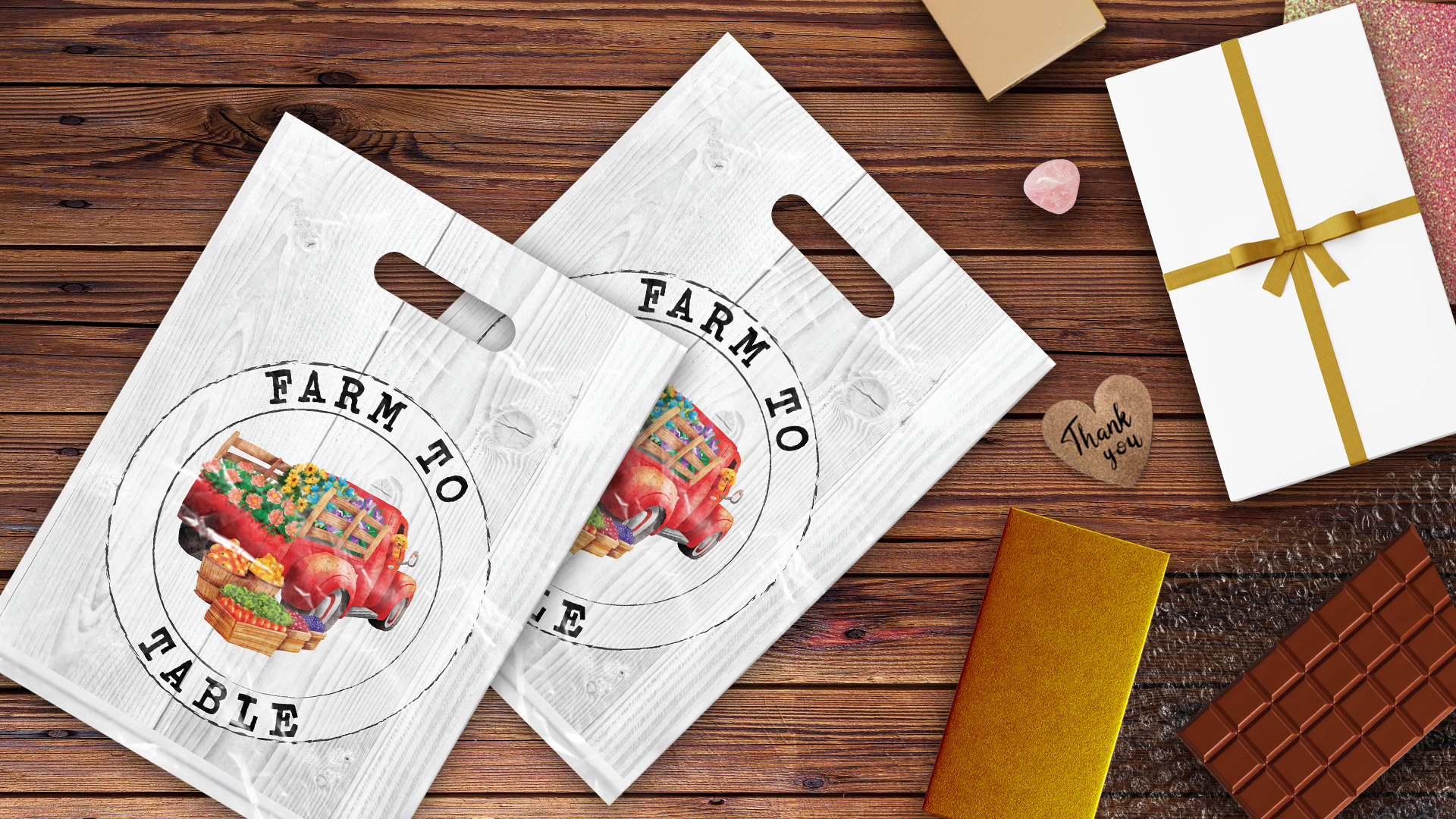 12x15 Farmer's Market Poly Merchandise Bags – Retail Bags with Die-Cut Handles (2 Mil)