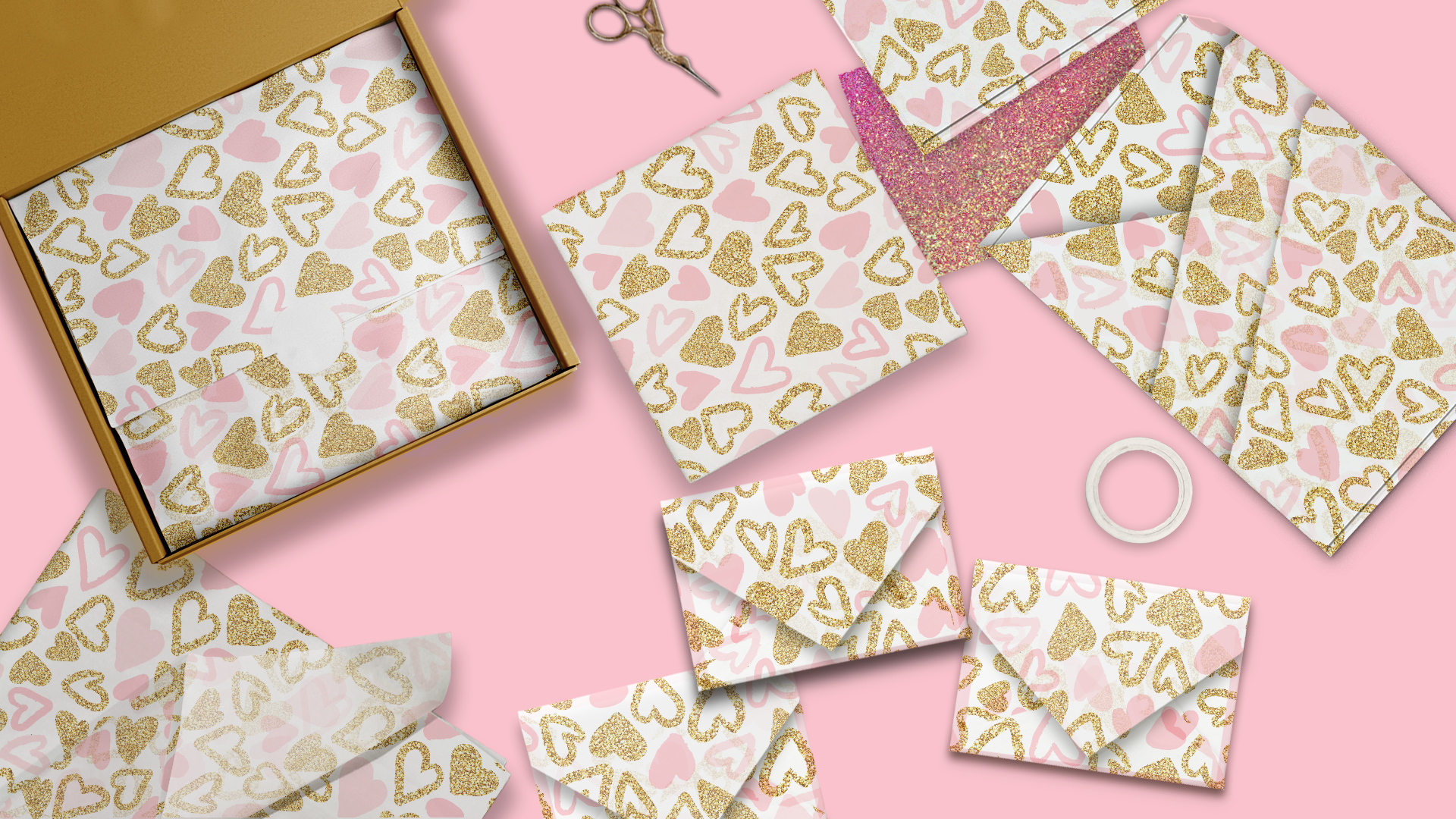 Pink and Gold Hearts 20x30 Tissue Paper – Gift Wrapping & Boutique Packaging