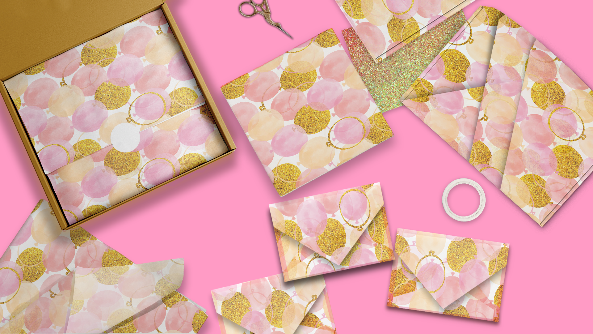 Pink and Gold Balloons 20x30 Tissue Paper – Gift Wrapping & Boutique Packaging