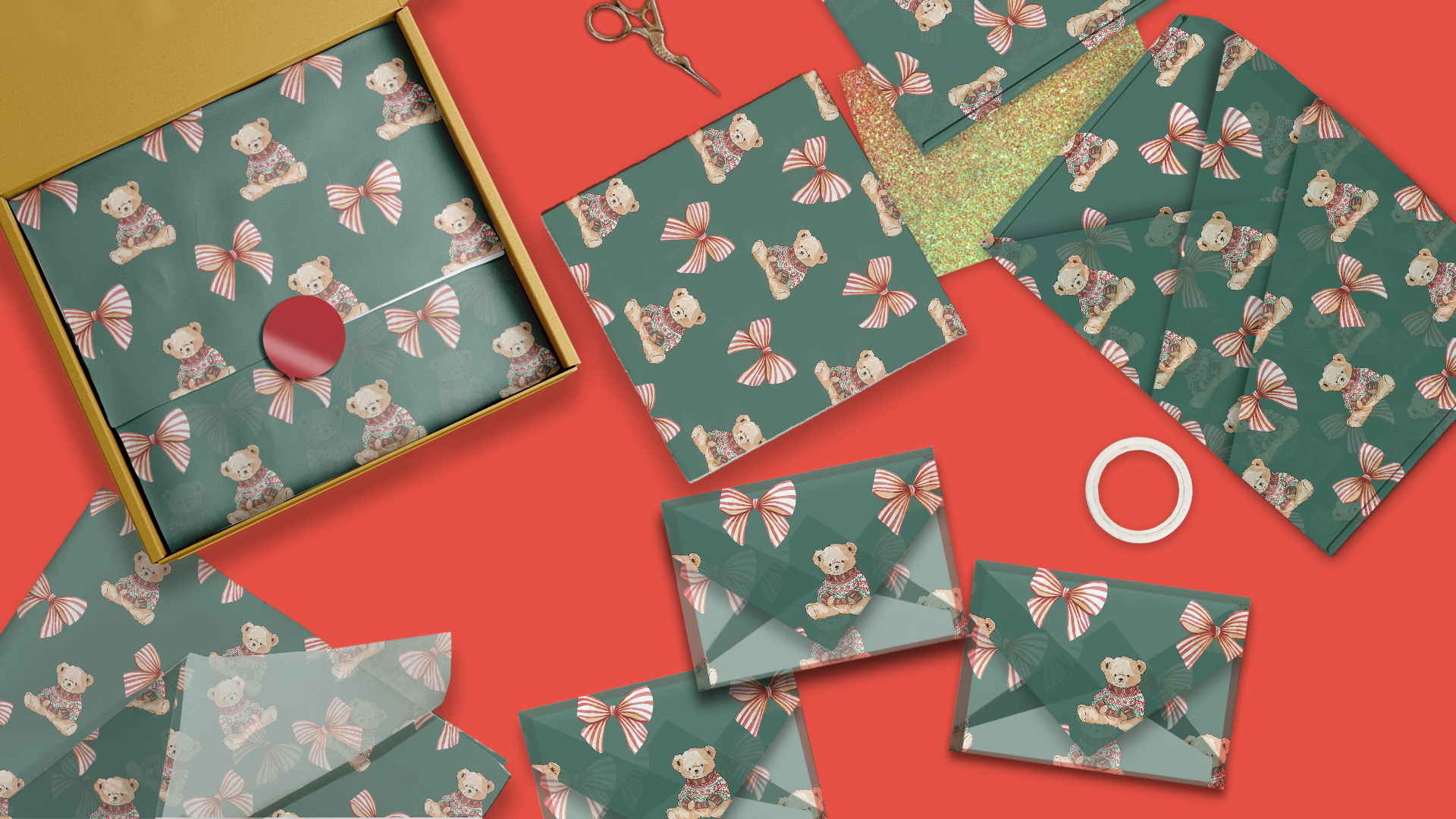 Christmas Teddy Bear Tissue Paper – 20 x 30 Holiday Gift Wrap Tissue Paper