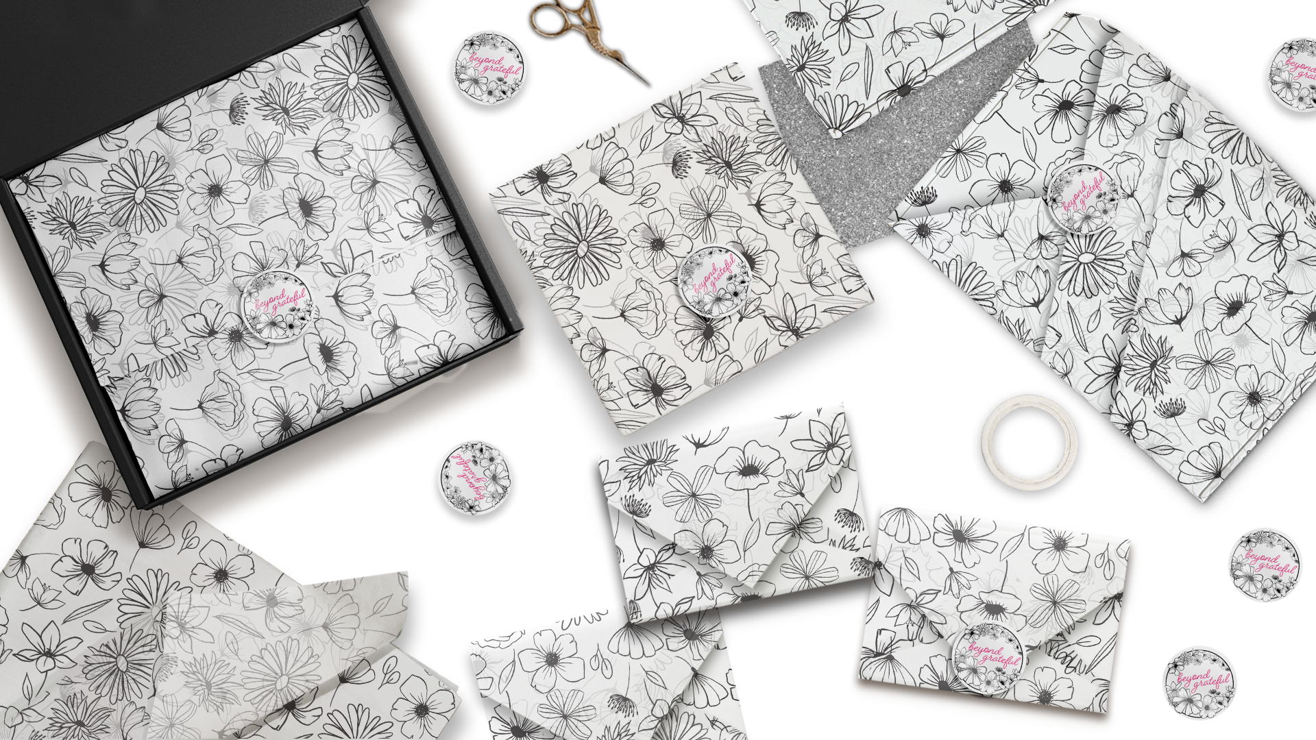 Black and White Floral 20x30 Tissue Paper – Gift Wrapping & Boutique Packaging