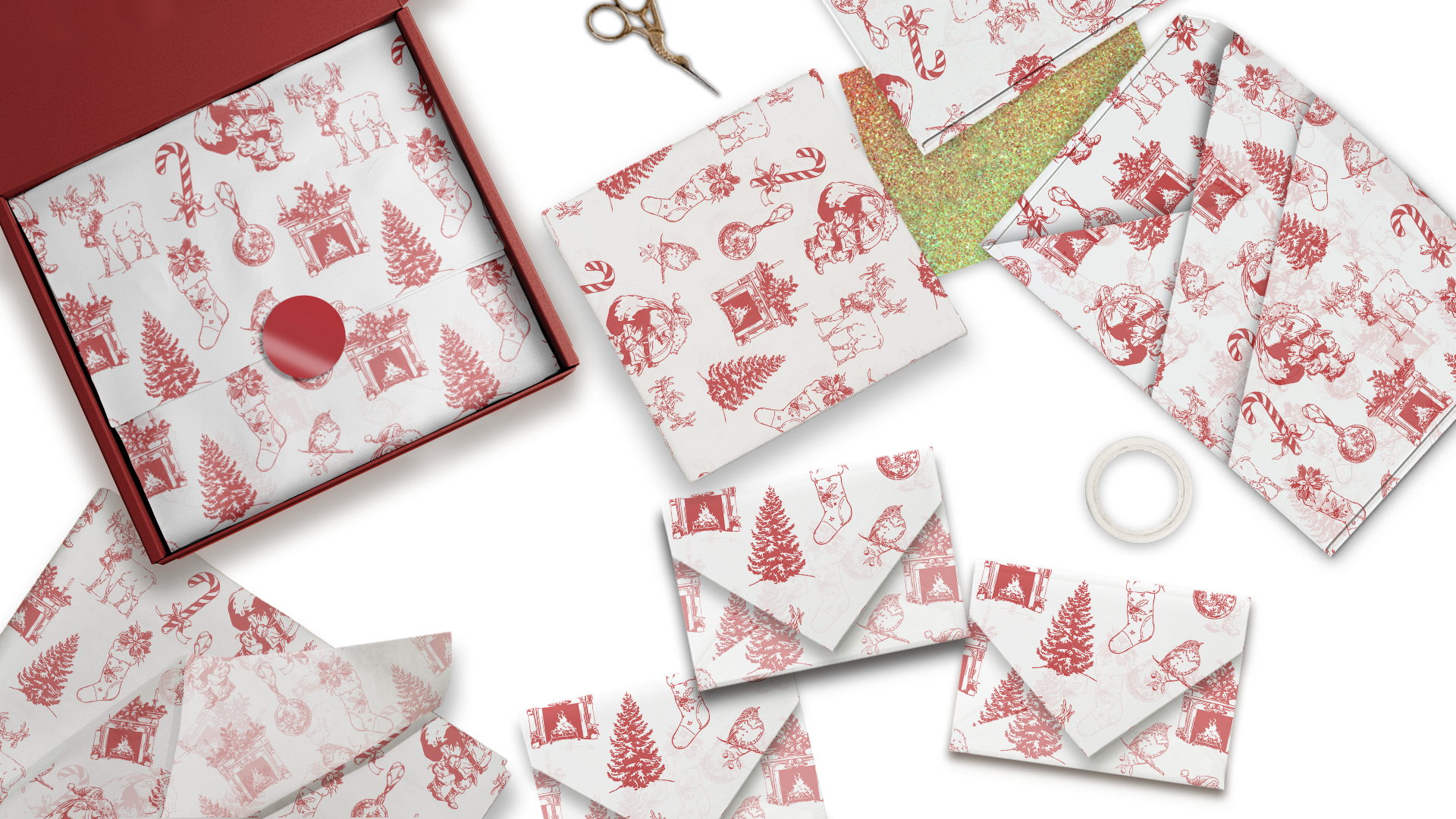 Vintage Christmas Toile Tissue Paper – 20 x 30 Holiday Gift Wrap Tissue Paper