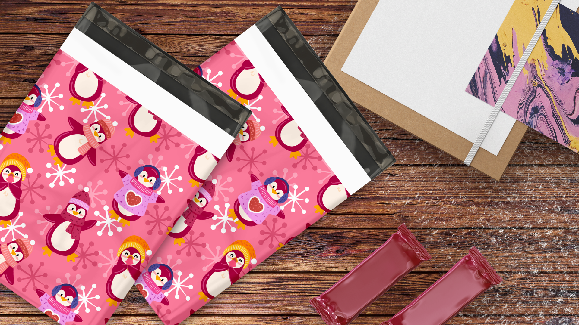 10x13 Pink Penguins Poly Mailers – Shipping Bags for Small Business