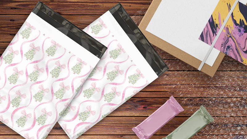 10x13" Christmas Trees and Bows Designer Poly Mailers Shipping Envelopes Premium Printed Bags
