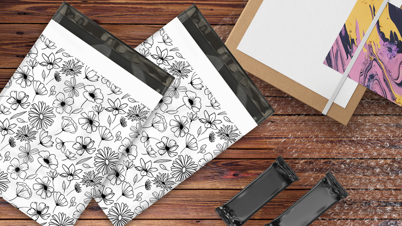 19x24" Black and White Floral Designer Poly Mailers Shipping Envelopes Premium Printed Bags