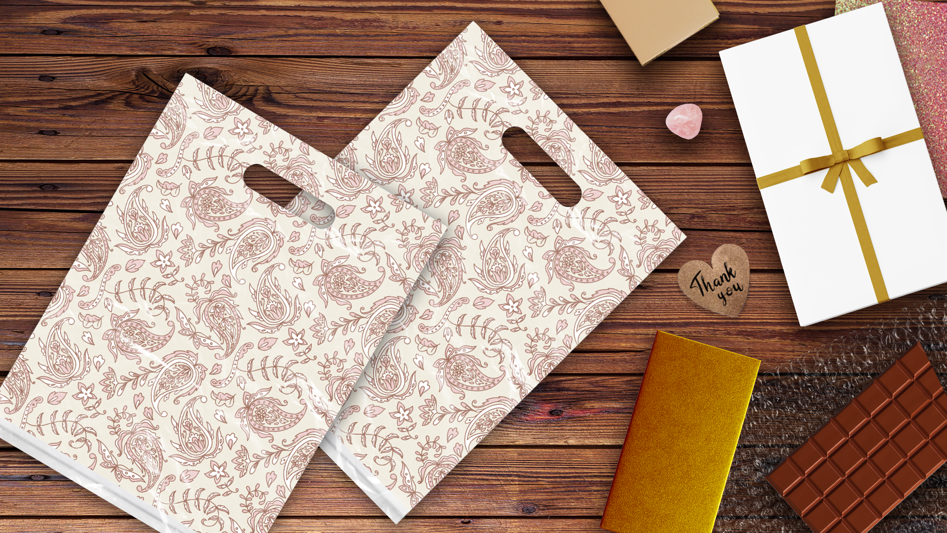 9x12 Pink Paisley Poly Merchandise Bags – Retail Bags with Die-Cut Handles (2 Mil)