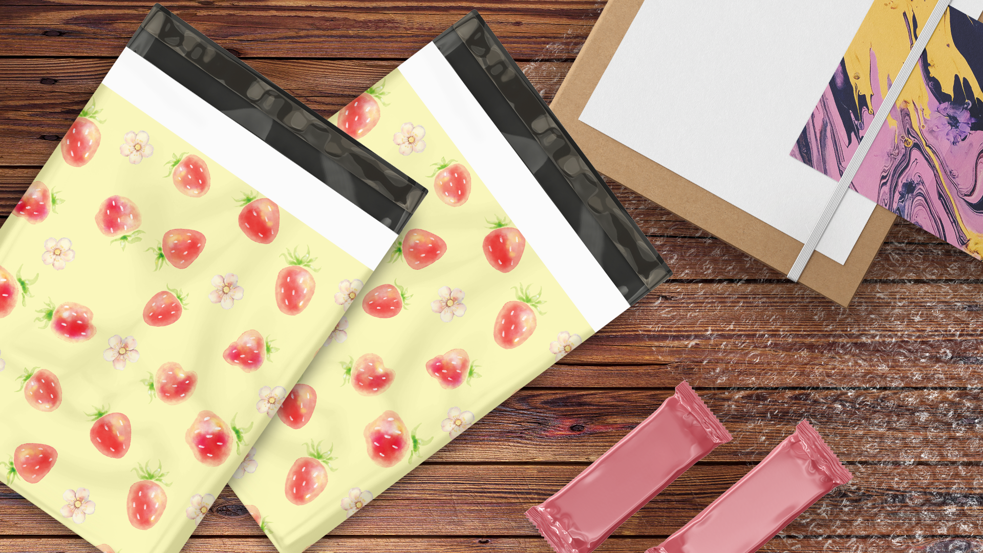 10x13 Watercolor Strawberries Poly Mailers – Shipping Bags for Small Business