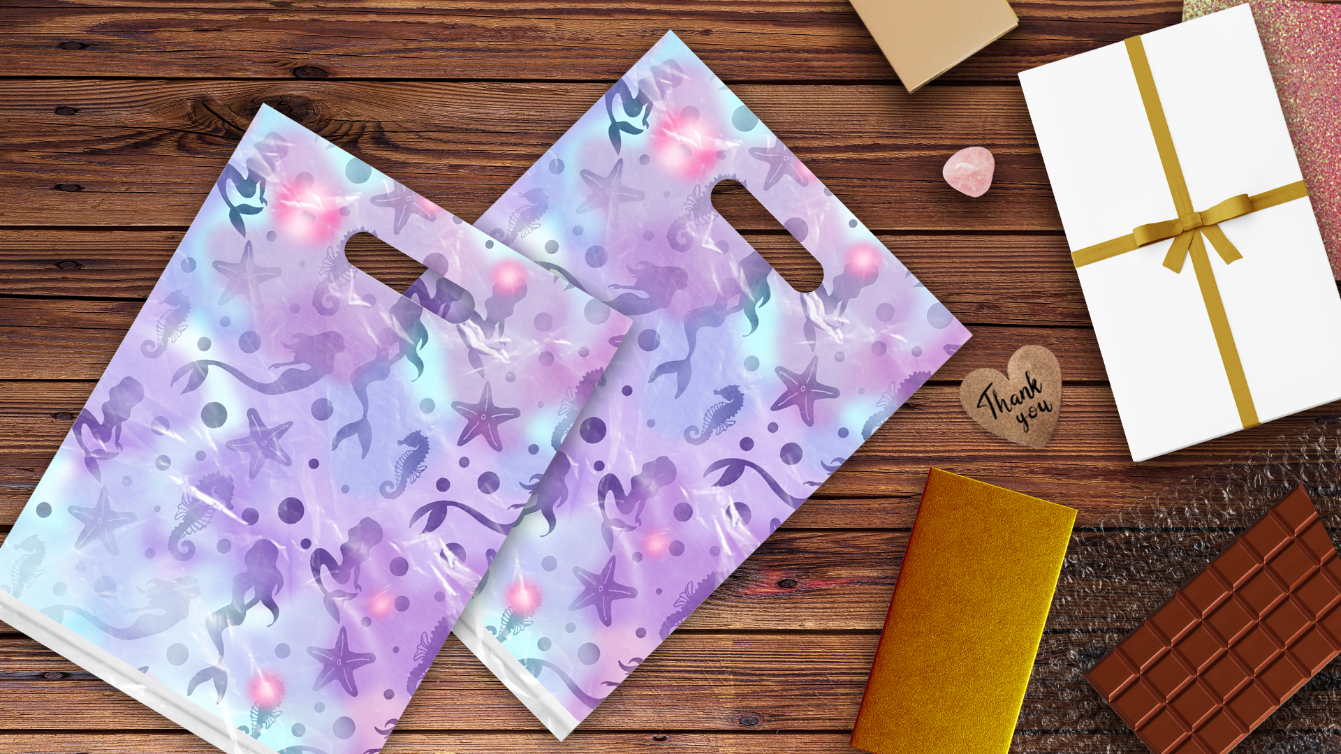 9x12 Mermaids Under the Sea Poly Merchandise Bags – Retail Bags with Die-Cut Handles (2 Mil)