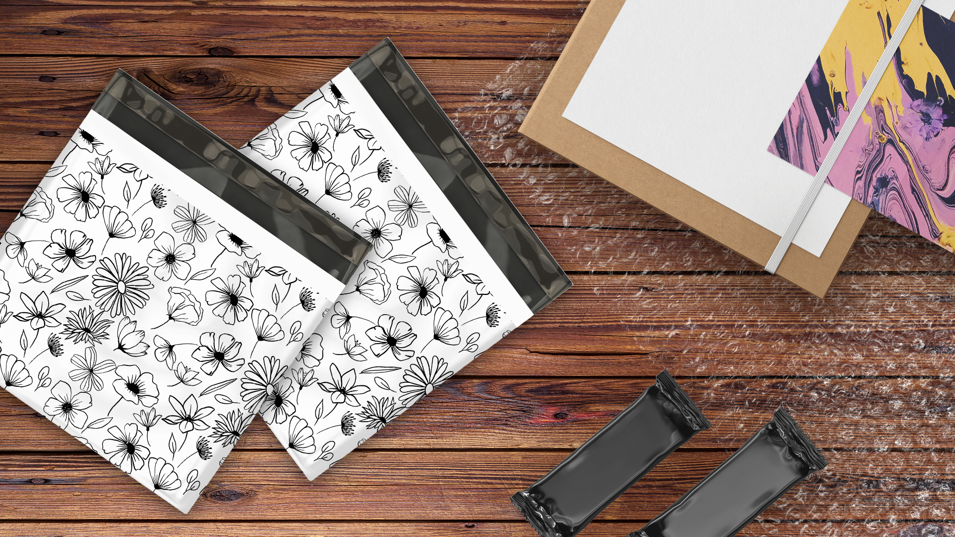 18x18 Black and White Floral Poly Mailers – Shipping Bags for Small Business